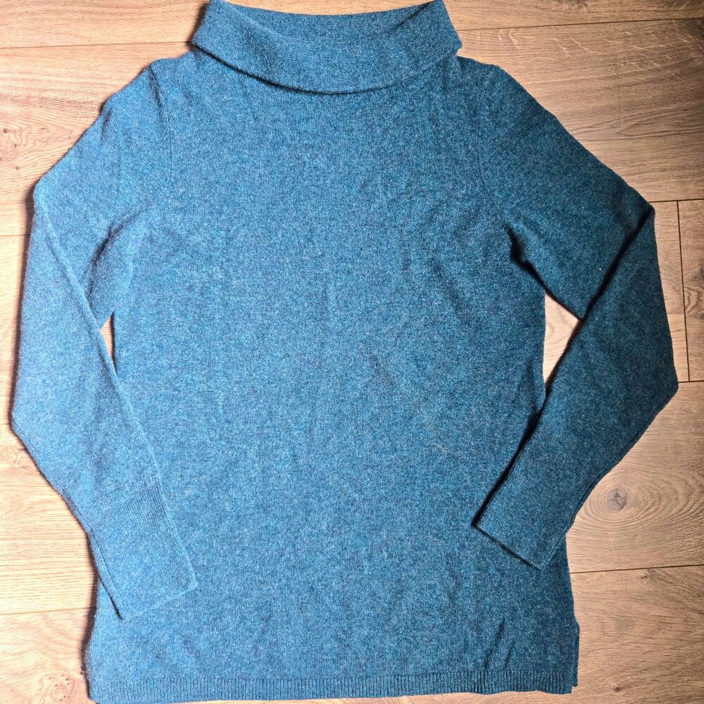 Talbots 100% Cashmere Teal Cowl Neck Pullover Sweater S - Ribbed Trim